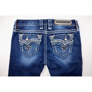 Rock Revival Kai Straight Jeans Womens 27 (fits 30x32.5)  Bling Thick Stitch